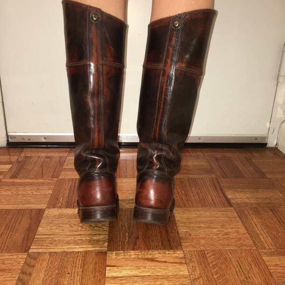 FRYE Distressed 17" Brown Leather Riding Boots 8 - Picture 4 of 8